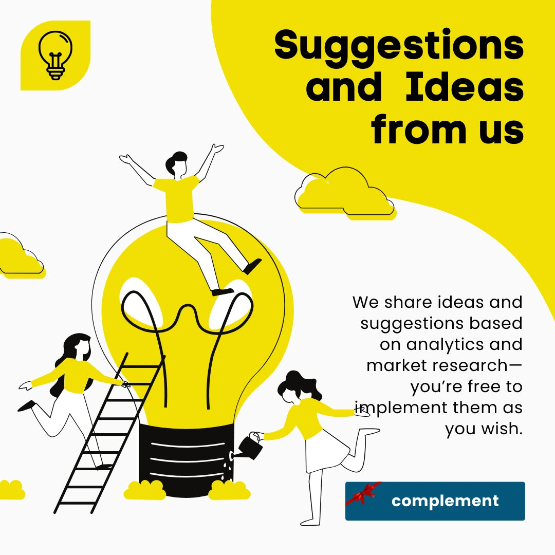 Illustration of people around a light bulb with text about sharing ideas and suggestions.