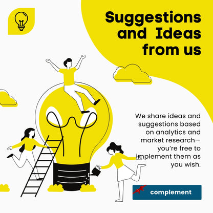 Illustration of people around a light bulb with text about sharing ideas and suggestions.